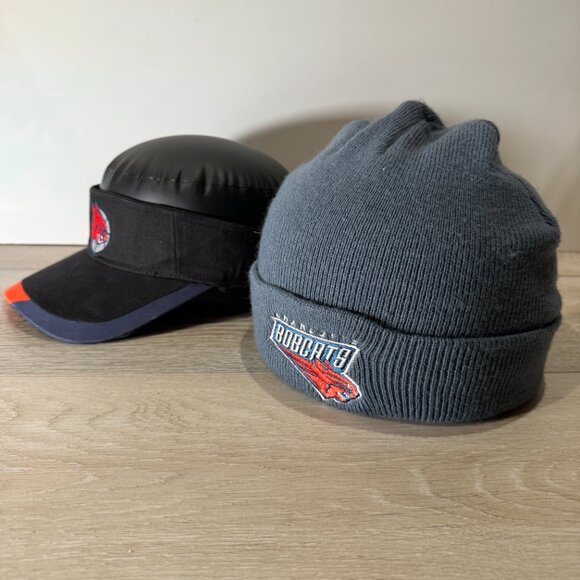 2 PCS VTG NBA Charlotte Bobcats Black Visor and Gray Beanie - Picture 2 of 4